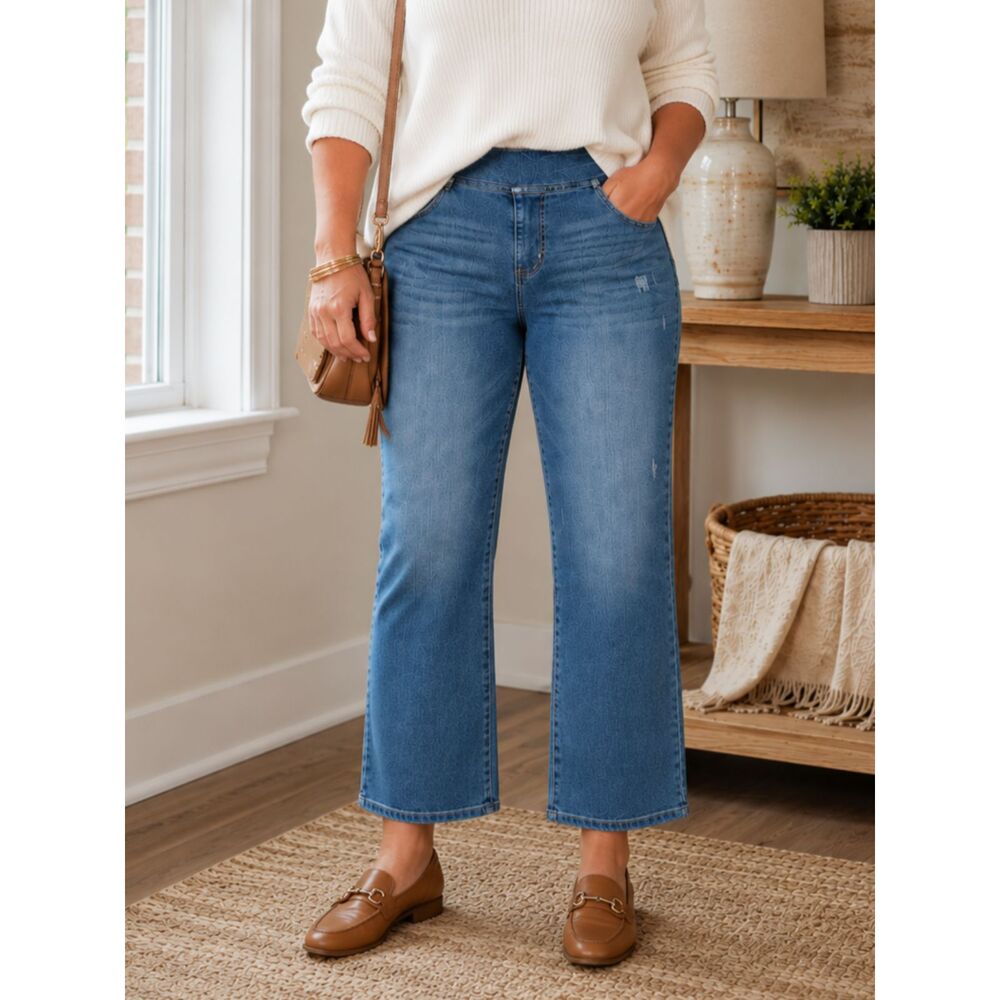 Belle Kim Gravel Pull-On Jeans 16P Petite Blue Stretch Denim Casual Comfort